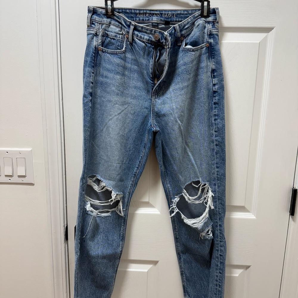 American Eagle Outfitters Women's Ripped Boyfriend Jeans - Blue